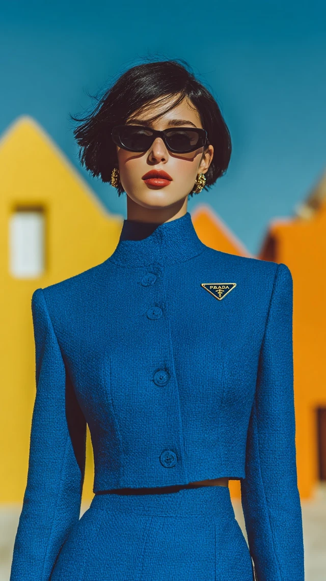 Fashion Model in Prada Cobalt Blue Jacket