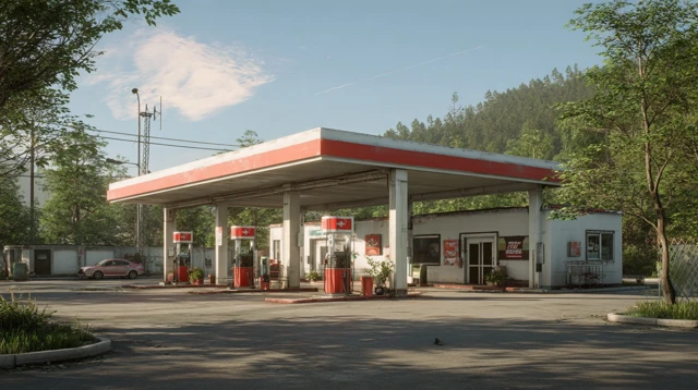 Realistic Gas Station Photo 90s Camera Style