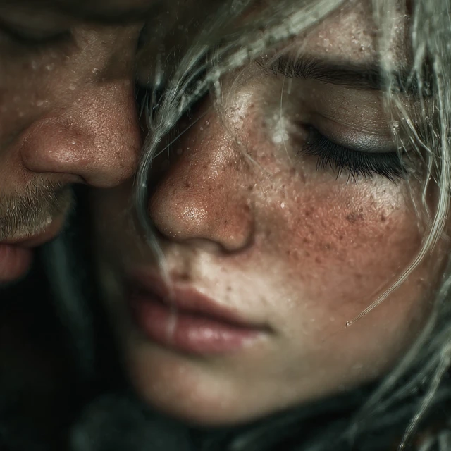 Romantic Couple Embrace: Realistic Close-Up Shot