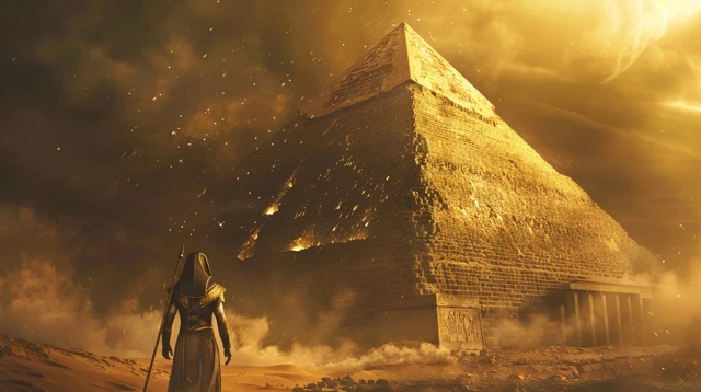 Lone Pharaoh Before Pyramid at Dusk Epic Scene