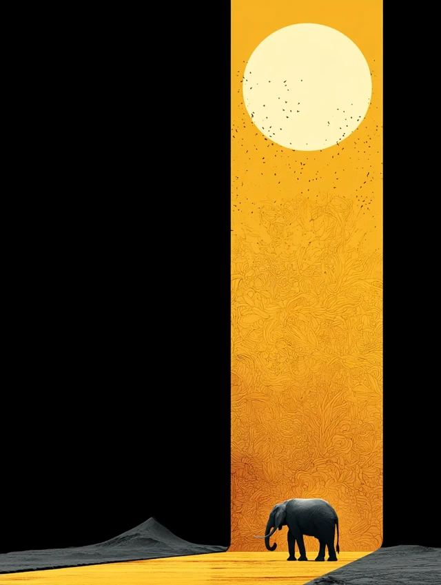 Dreamscape Elephant: Surrealist Golden Composition