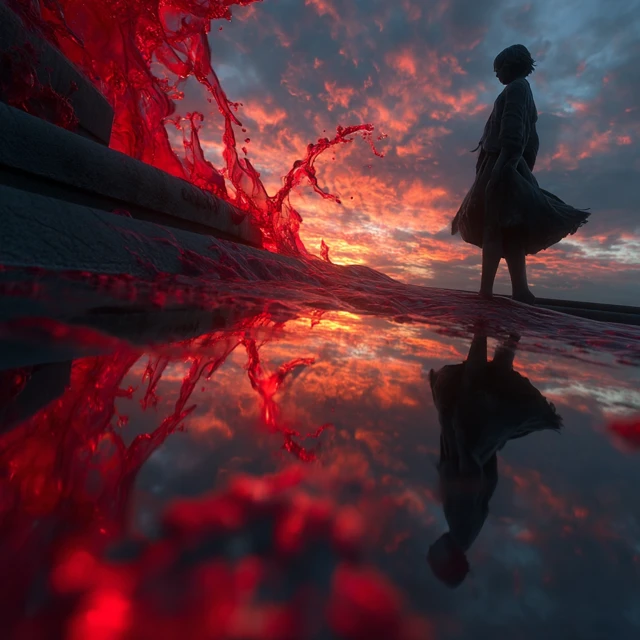 Statue of Girl with Red Liquid 3D Render