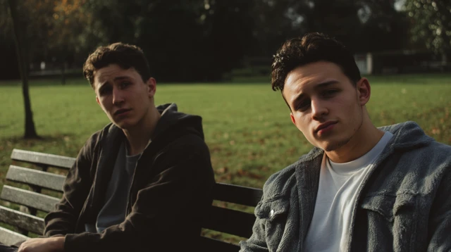 Young Men in Park Candid Moment
