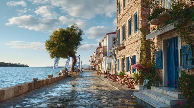 Aegean Seaside Town Charming Street View