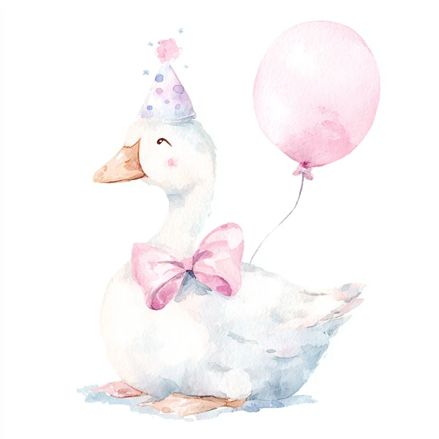 Cute Birthday Goose Watercolor Illustration