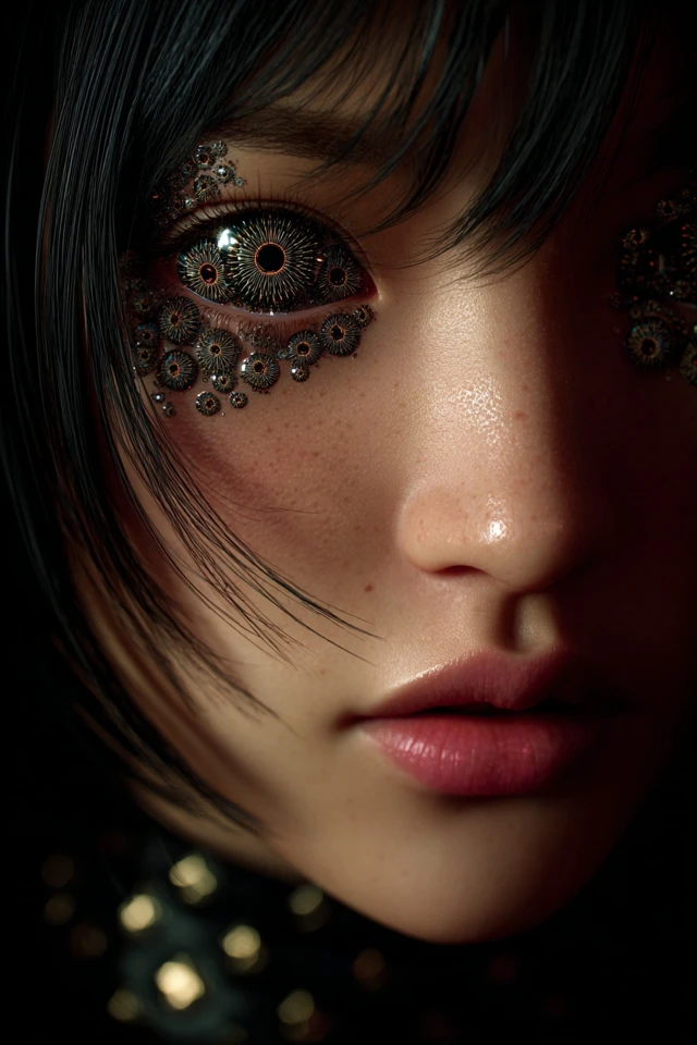 Hyperrealistic Japanese Woman with Fractal Eyes