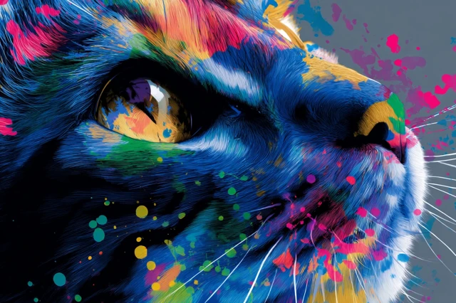 Colorful Cat Splash Painting Vector Art