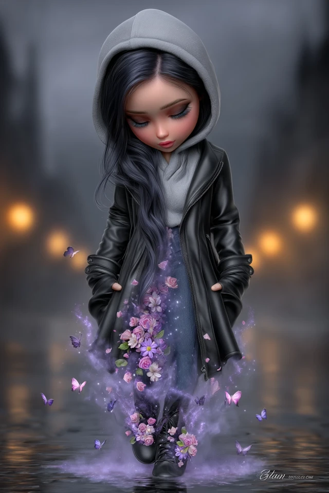 Cyberpunk Girl Fading into Magical Dust