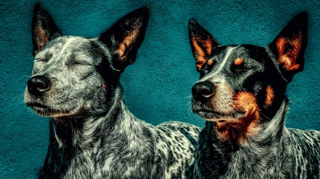 Joyful Canines: Blissful Pups Against Azure Backdrop