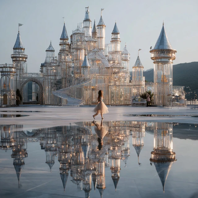 Glass Castle with Child Reflection