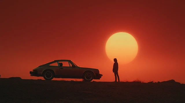 Retro Porsche Silhouette on Alien Planet