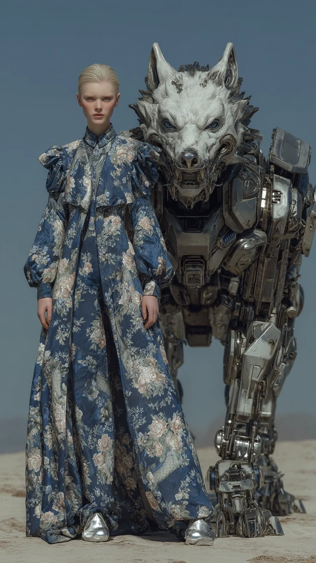 Cyberpunk Fashion Model and Robot Dragon 3D Render