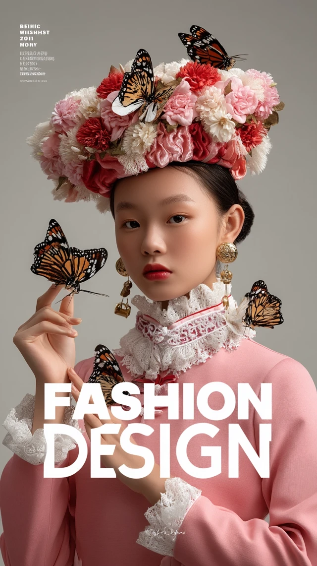 Fashion Design: Woman in Cheongsam with Butterflies