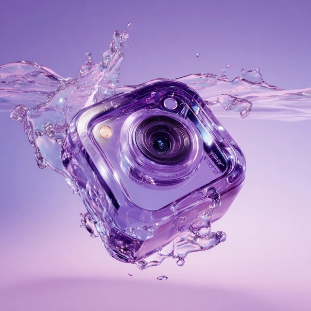 Futuristic Instagram Camera in Liquid Glass 3D Art
