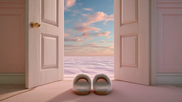 Escape to Tranquility: Slippers, Doorway to Pastel Void