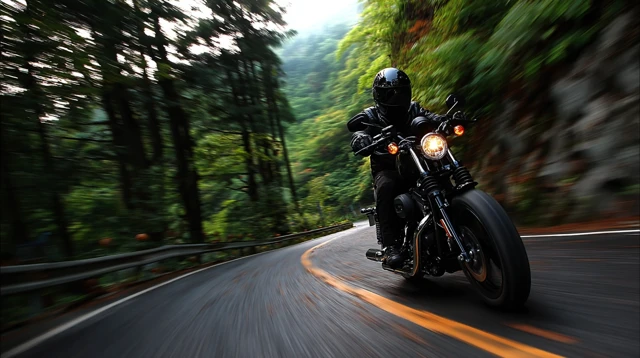 Motorcycle Rider on Mountain Road Korea