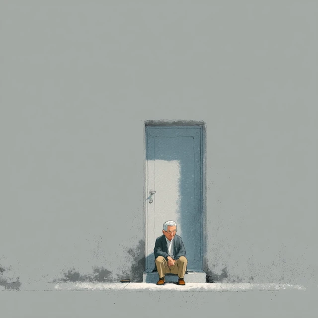 Elderly Person Sitting by Door Hand Painted