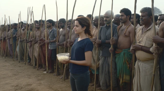 Indian Crowd in a Dusty Field