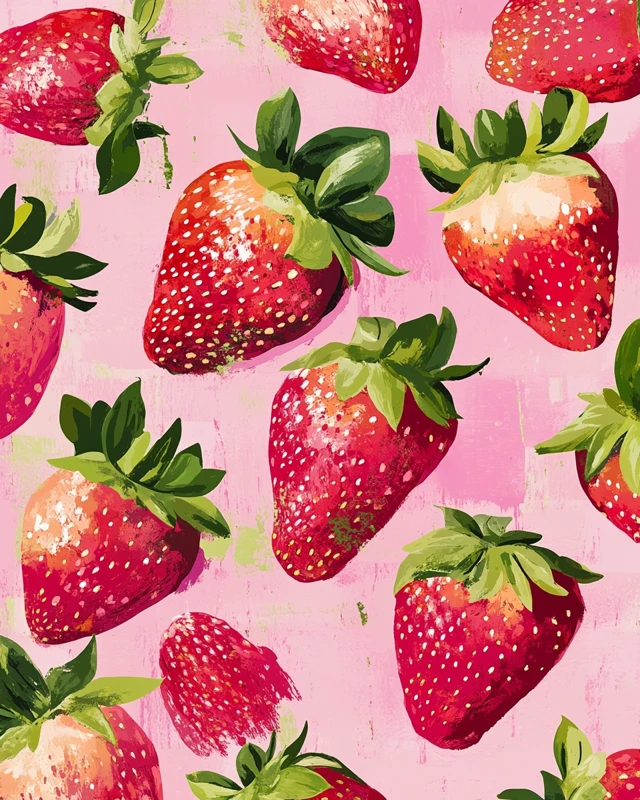 Stylized Strawberry Art Mid Century Modern