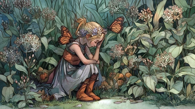 Milkweed Fairy and Monarch Butterfly Watercolor Art
