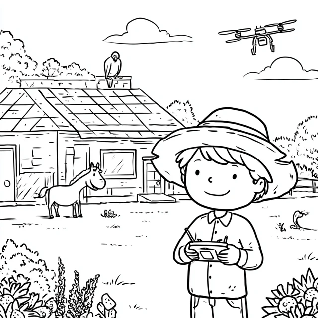 Coloring Page Alex with Helicopter