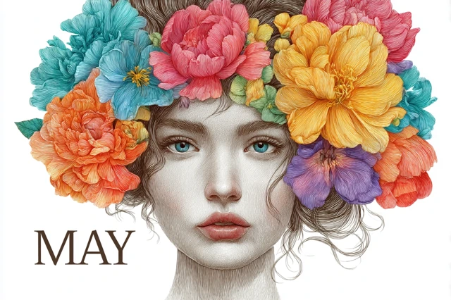 MAY Watercolors Illustration Beautiful Floral Portrait