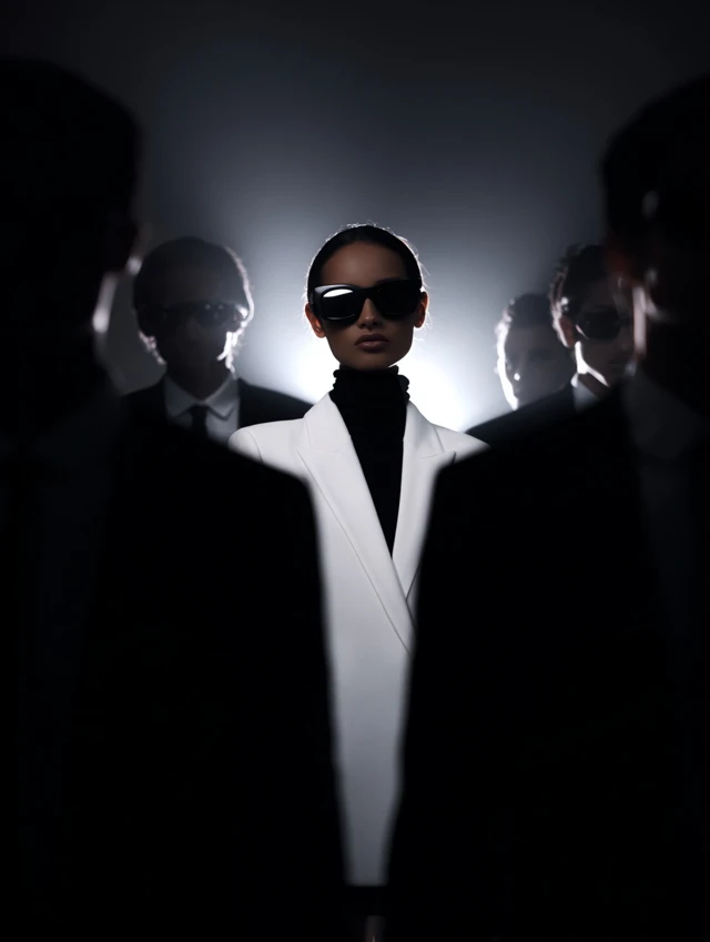 High Fashion Woman in Blazer Sunglasses Editorial