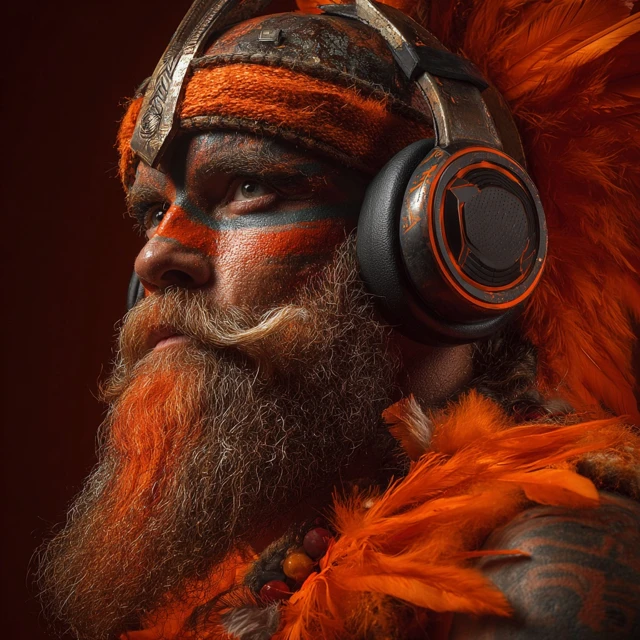 Viking Warrior with Gamer Headset Orange