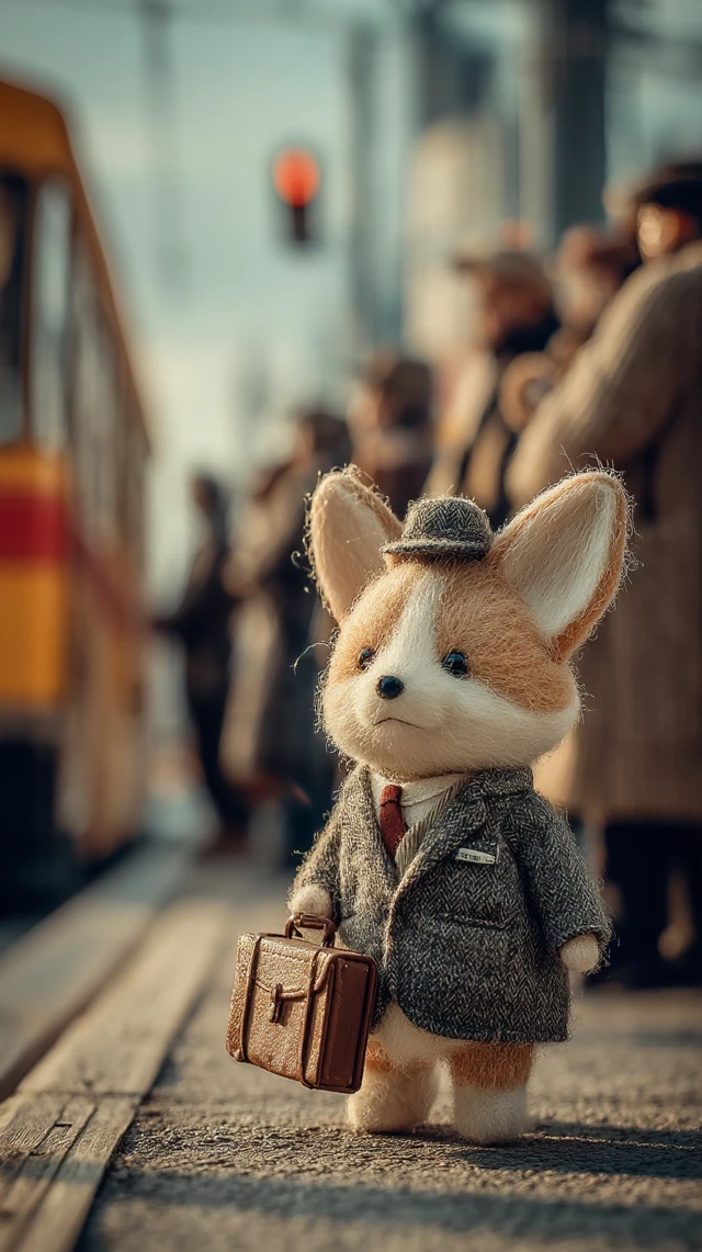 Cute Corgi Doll MAO Rongrong at Bus Stop