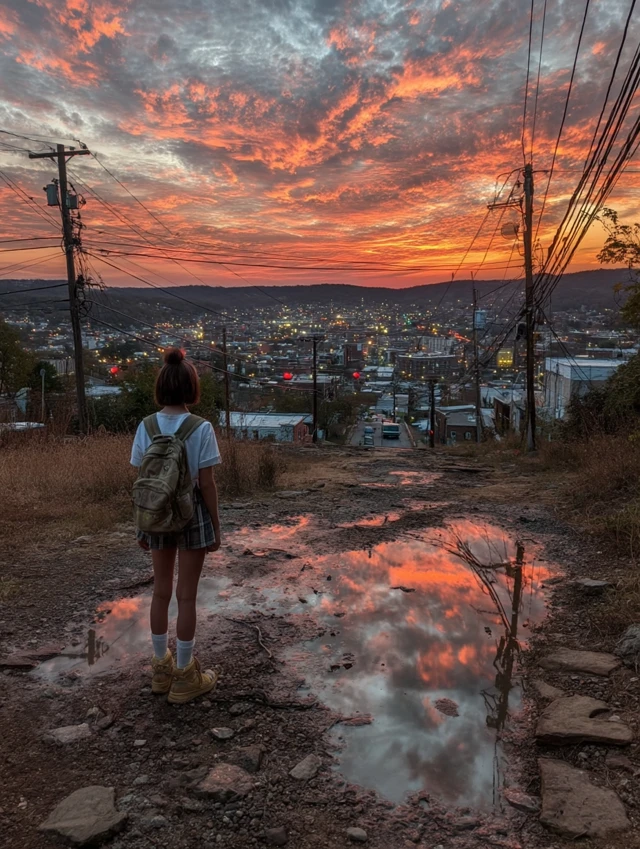 Girl at Sunset Overlook