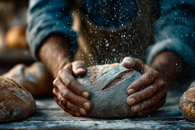 Artisanal Bread Baking Closeup Rustic Bakery Scene