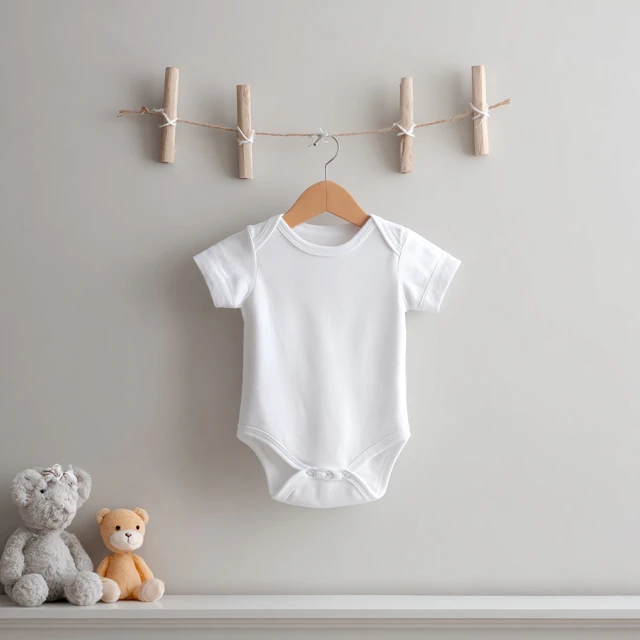 Blank White Baby Onesie Mockup Nursery Stock Photo