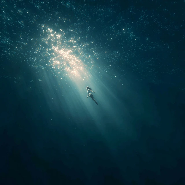 Woman Floating in Deep Ocean