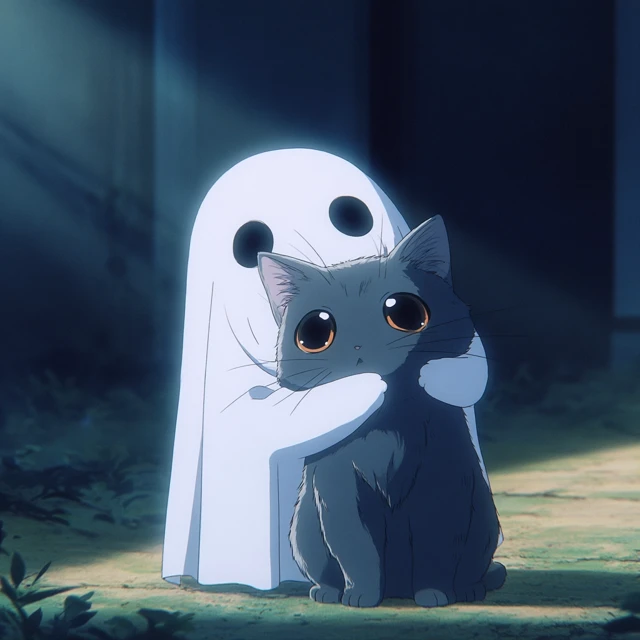 Anime Cat Hugging Ghost
