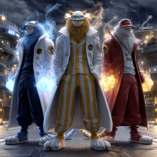 One Piece Marine Admirals Cat Characters 3D Anime Style