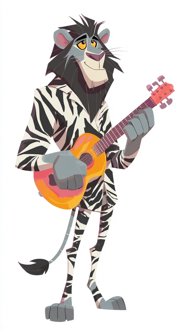 Cartoon Lion Musician with Guitar