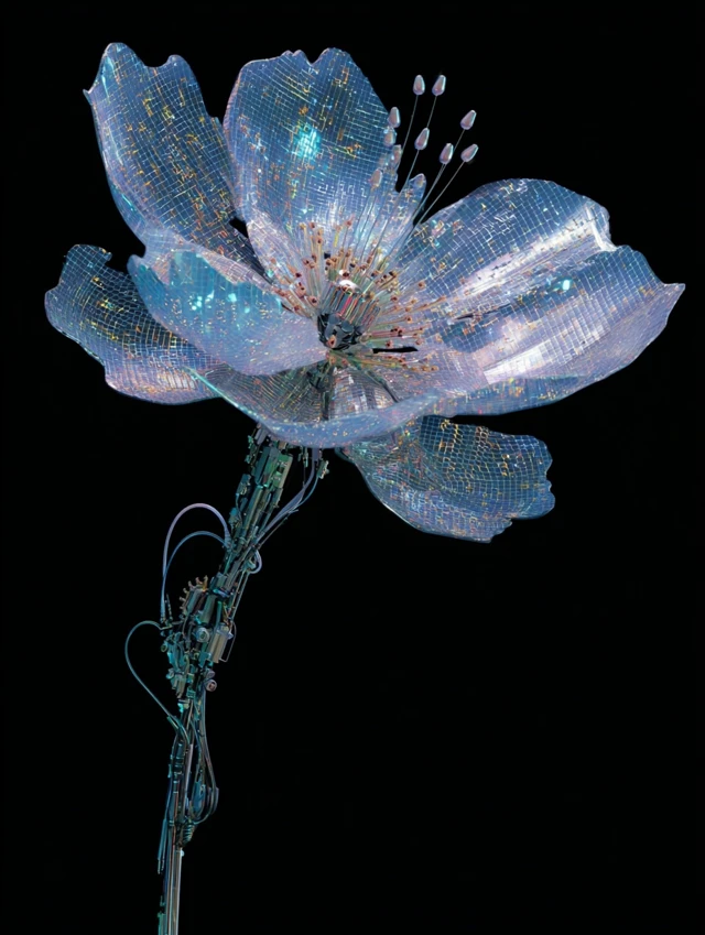 Cybernetic Flower Futuristic Art 3D Render