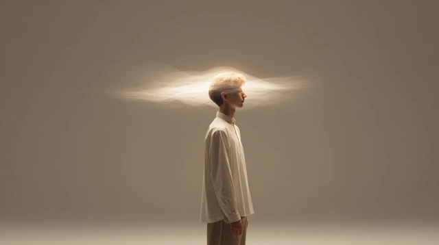 Student in Studio with Transparent Head and Energy