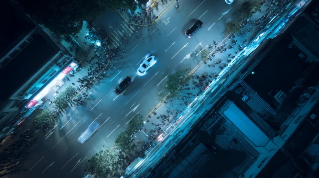 Cyberpunk City at Night Aerial View