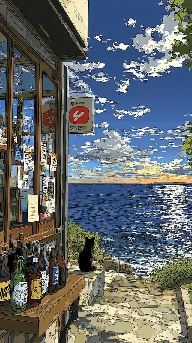 Kikis Bakery at Golden Hour Anime Art