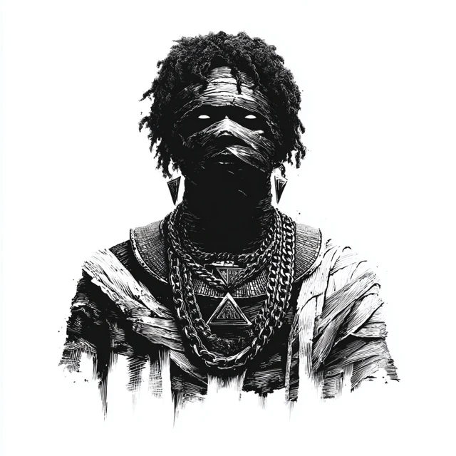 Mummy Illustration Black and White Egyptian Style