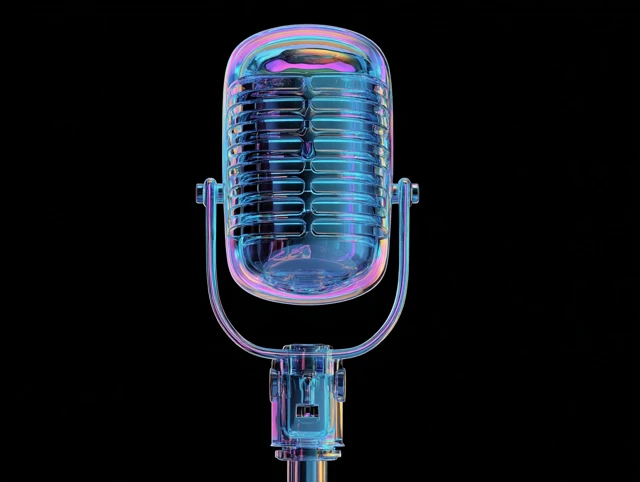 3D Render of a Transparent Blue Vintage Microphone