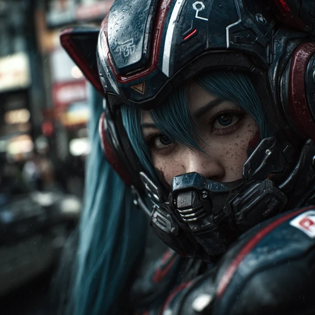 Miku in Cyberpunk Armor Cinematic Photo