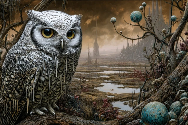 Doomsday Owl Apocalyptic Landscape Illustration