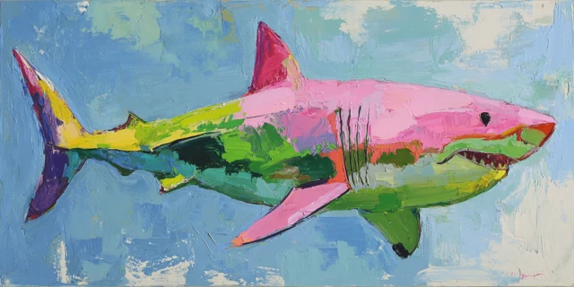 Peter Max Style Shark Painting Abstract Art