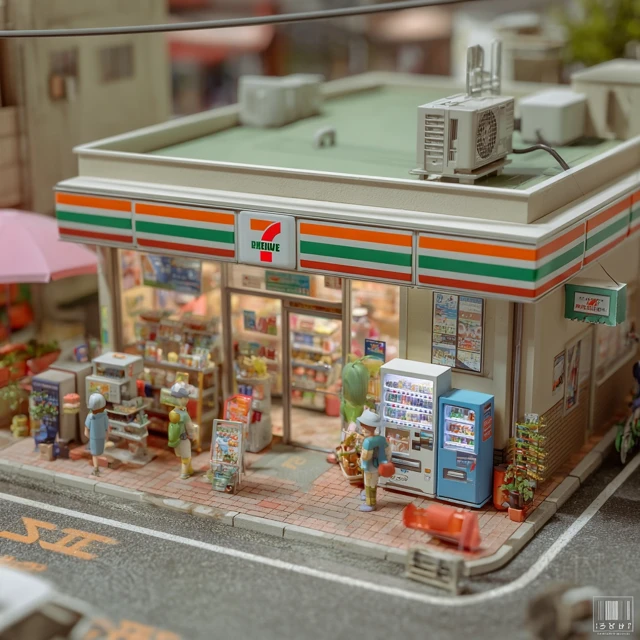 Miniature 7-Eleven Diorama Toy Model in Japanese Setting