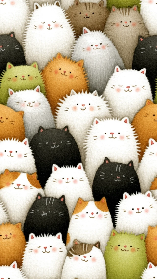 Cute Cat Watercolor Illustration Wall of Cats