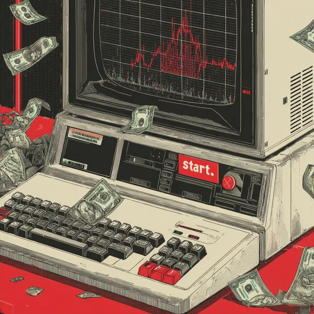 Retro SciFi Computer with Start Button and Money