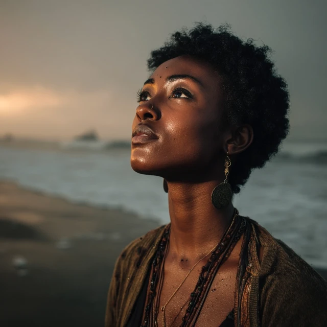 African Woman on Beach Portrait Photography