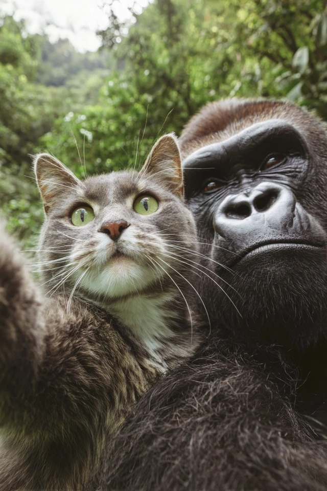 Cat and Gorilla Selfie Cute and Funny Expressions